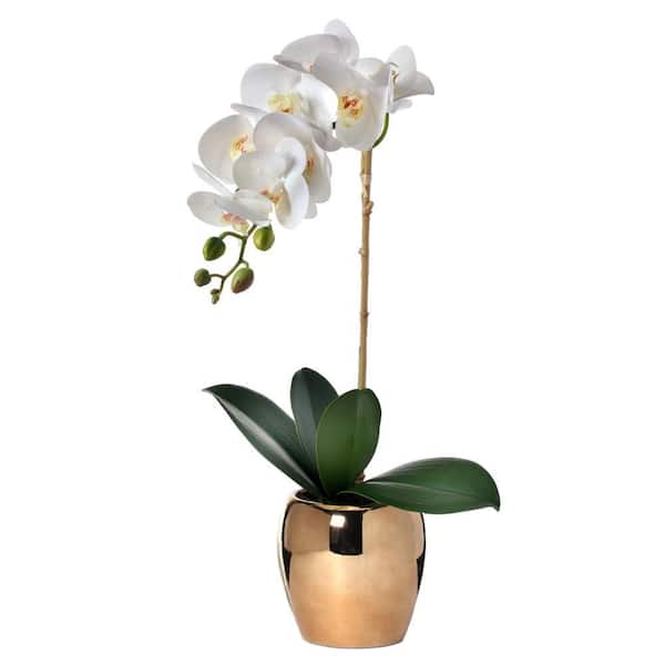 21 in. White Artificial Orchid in Pot