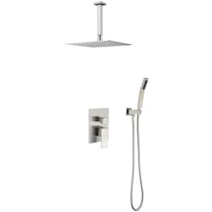 Kiara 1-Spray Patterns with 2.5 GPM 11.8 in. Ceiling Mount Rainfall Dual Shower Heads and Handheld in Brushed Nickel
