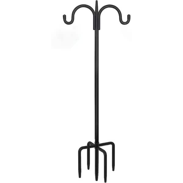 Unbranded 92 in. Black Steel Adjustable Double Shepard's Hooks with 5 Prong Base (1-Pack)