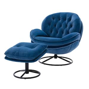 Blue Velvet Accent Chair with Ottoman
