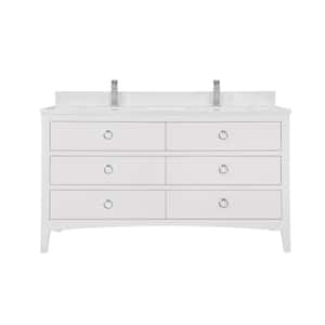 French Contemporary Series 60in. 1 Freestanding White Bath Vanity with White Artificial Stone Top Assembled Bath Vanity