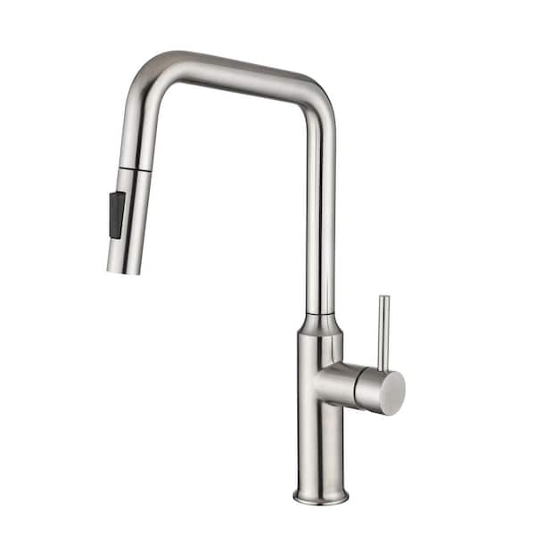 FLG Single Handle Pull Down Sprayer Kitchen Faucet with Pull Out Spray Wand 34 Stainless Steel Sink Taps in Brushed Nickel