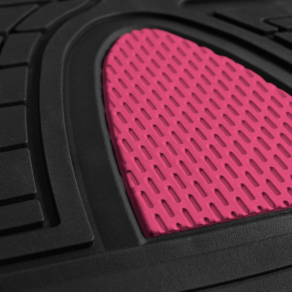 Pink and Black Tall Channel Rubber Car Floor Mats - 4 Piece Set