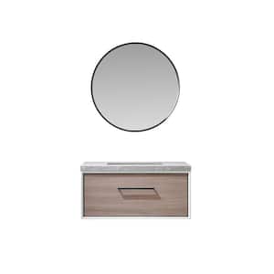 Capa 36 in. W x 22 in. D x 17.3 in. H Single Sink Bath Vanity in Light Walnut with Grey Sintered Stone Top and Mirror