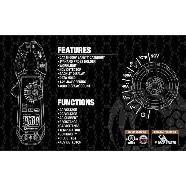 Southwire 400 Amp AC Clamp Meter with Built-In NCV, Worklight and