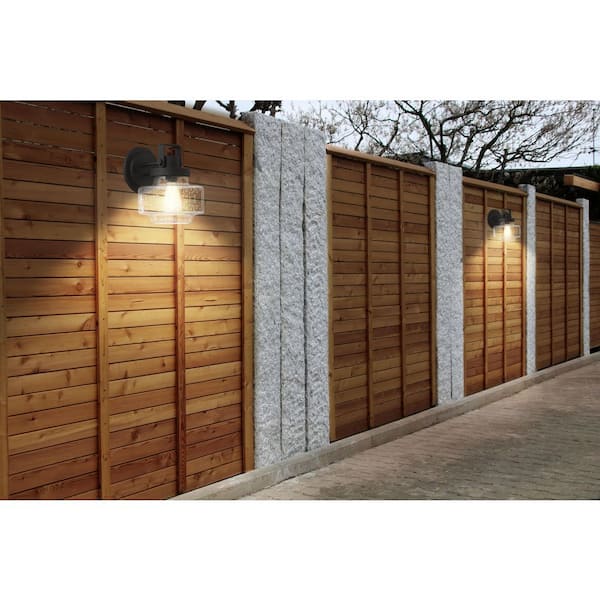 Rosecrans Medium 1-Light Sand Black Outdoor Light Sconce with Clear Seeded Glass Shade