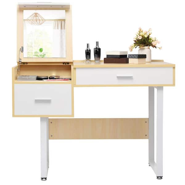 costway vanity table flip top square makeup table writing table