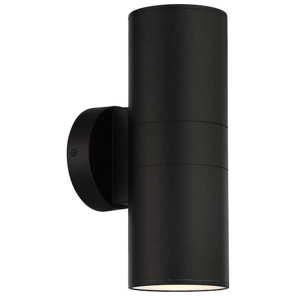 2-Light Black LED Outdoor Wall Lantern Sconce (1-Pack)