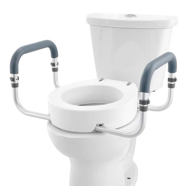Raised Toilet Seat, 3.5 in. Height Lift, 300 lbs. Capacity, Aluminum Handrails with EVA Padding 2025 Upgrade