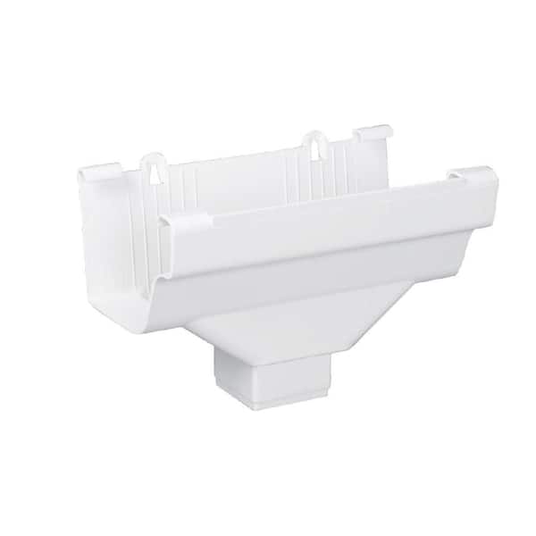 5 in. White Vinyl K-Style Gutter End with 2 in. x 3 in. Drop Outlet