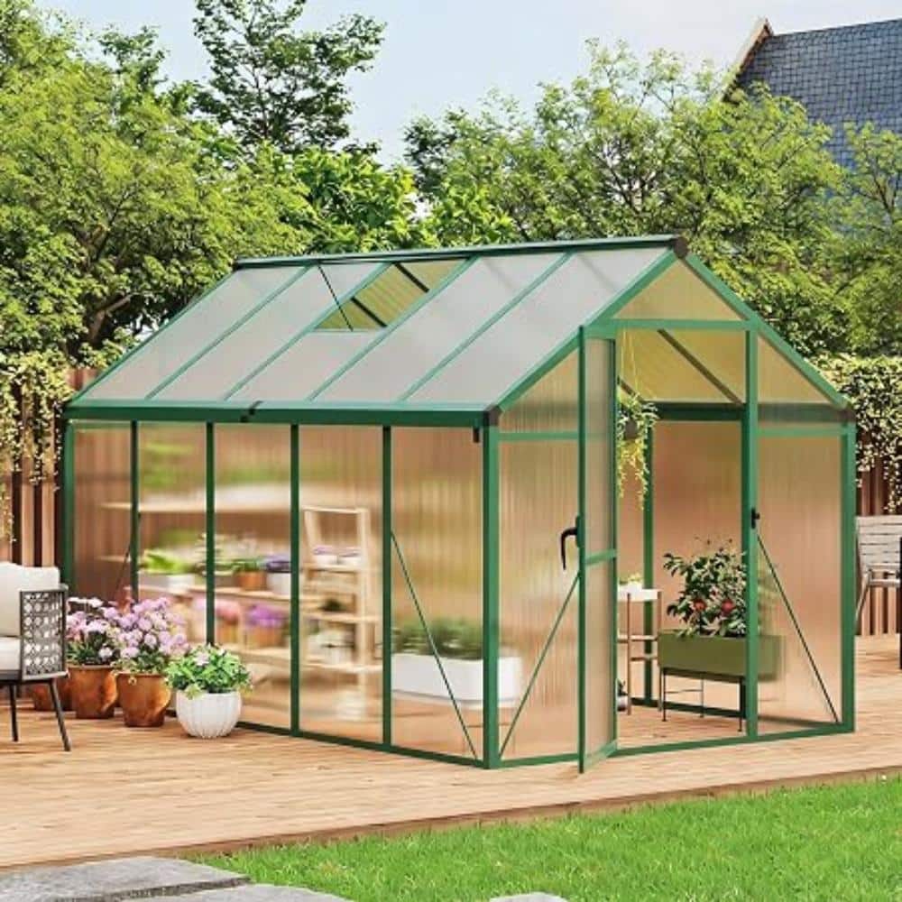 6x10 FT Heavy Duty Polycarbonate Greenhouse, Aluminum Frame Garden Kit with Lockable Door & Roof Vent, Green price history on PriceWatchPro