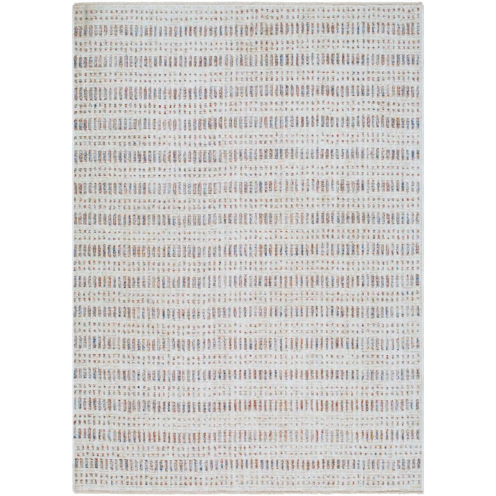Usonia White and Tan Synthetic Rectangular Area Rug 5' x 7'