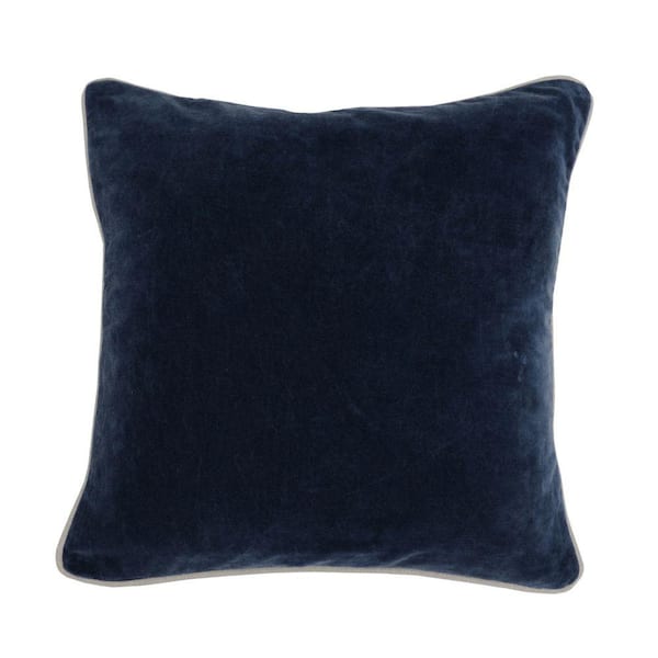 Benjara Navy Blue Square Fabric Throw Pillow with Solid Color and Piped Edges 5 in. L x 18 in. W x 18 in. H