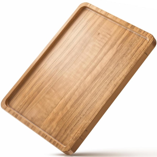 Extra Large Wild Chestnut Wood Serving Tray 17.7 x 13.8 x 0.8 in. Coffee Tea Decorative Platter Wooden