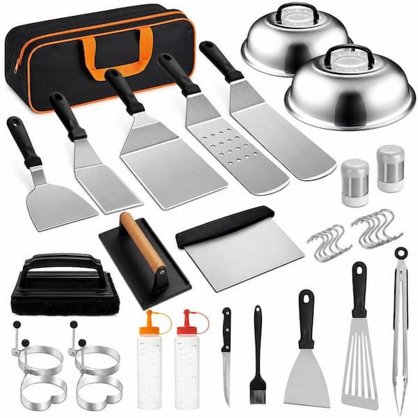 35-Pack Stainless Steel Griddle Accessories Kit with Enlarged Spatulas, Basting Cover, Scraper for Outdoor Barbecue