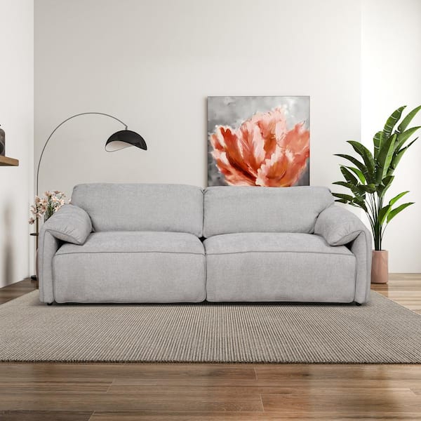 Ashcroft Furniture Co Graycroft 100 in. Round Arm Power Convertible Multi-Functional Rectangle Sofa in Silver Chenille