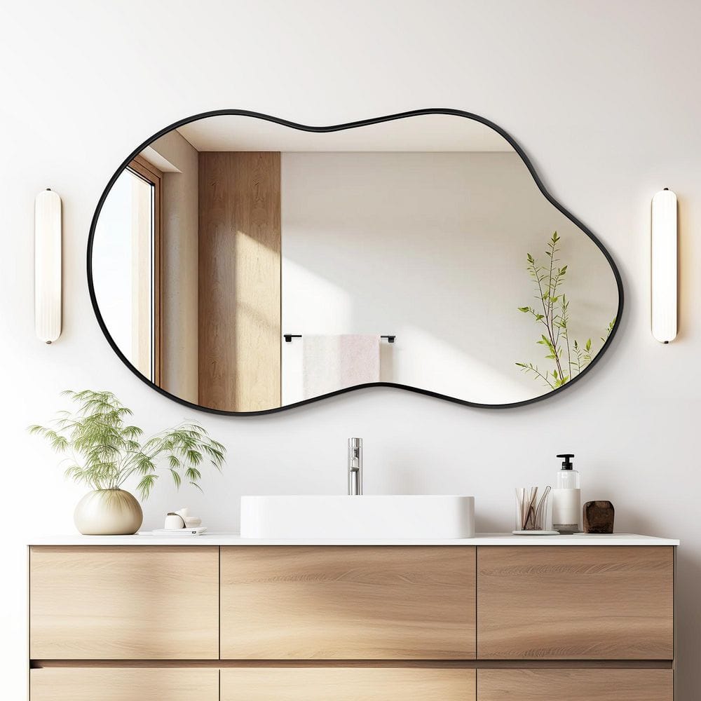 Asymmetrical Black Aluminum Alloy Framed Decorative Mirror 24"x36"