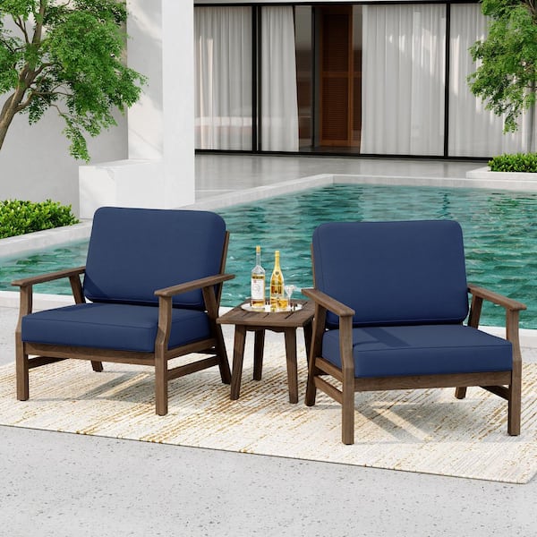 Teak Finish Outdoor Patio Lounge Chairs with Navy Cushion (2-Pack)