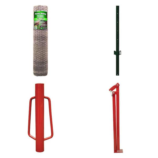 3 ft. x 150 ft. Poultry Netting, 4 ft. Steel U Post, Metal Post Driver and T-Post Puller Combo