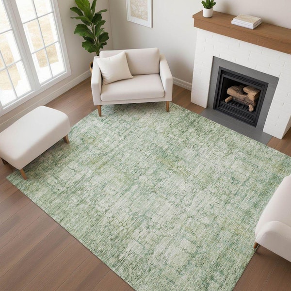 Mayfield Premium Machine Washable Abstract AMF1764 Aloe 8 ft. x 10 ft. Area Rug