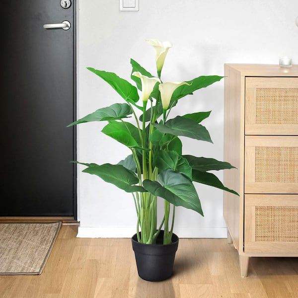 31 in. Real Touch White Artificial Calla Lily Flowering Plant in Pot