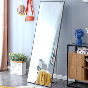 Gray 23 in. W x 65 in. H Solid Wood Framed Rectangular Floor Standing Wall Mounted Full-Length Mirror