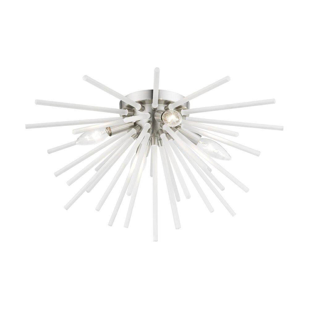 Modern Uptown 4-Light Brushed Nickel Flush Mount with Acid Etched Rods