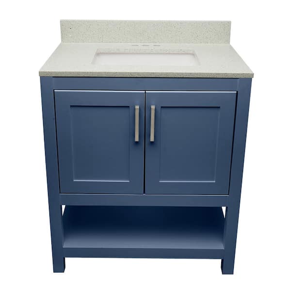 Ella Taos 31 in. W x 22 in. D x 36 in. H Bath Vanity in Navy Blue with Quartz Stone Galaxy White Top with White Basin