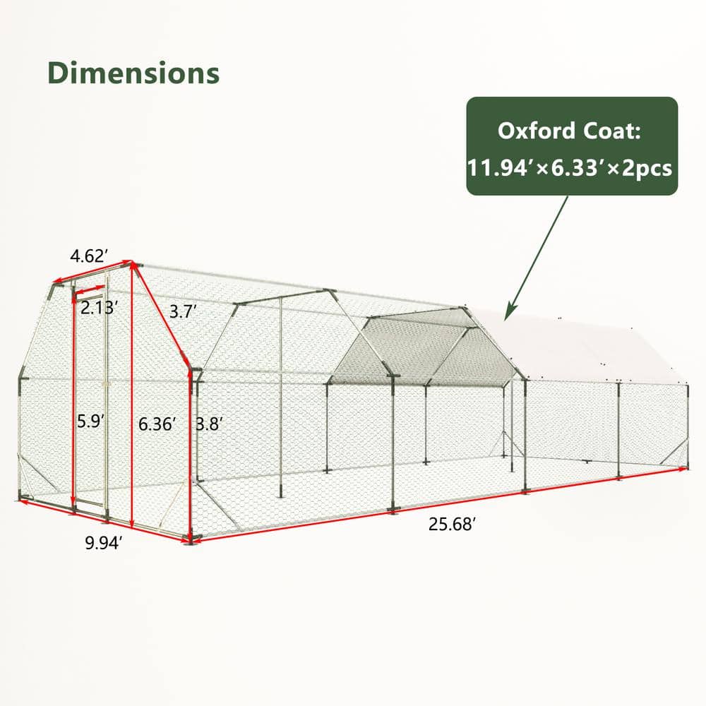 Large Galvanized Metal Walk-In Chicken Coop with Tarp Cover