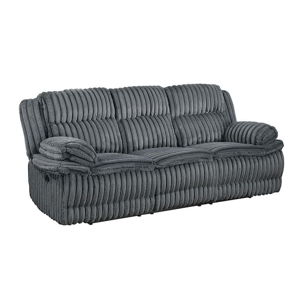 Dyersburg 95 in. W Pillow Top Arm Corduroy Rectangle Manual Double Reclining Sofa in Dark Gray