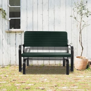 2-Seat Plastic Porch Outdoor Glider with HDPE Back Seat and Steel Frame in Black