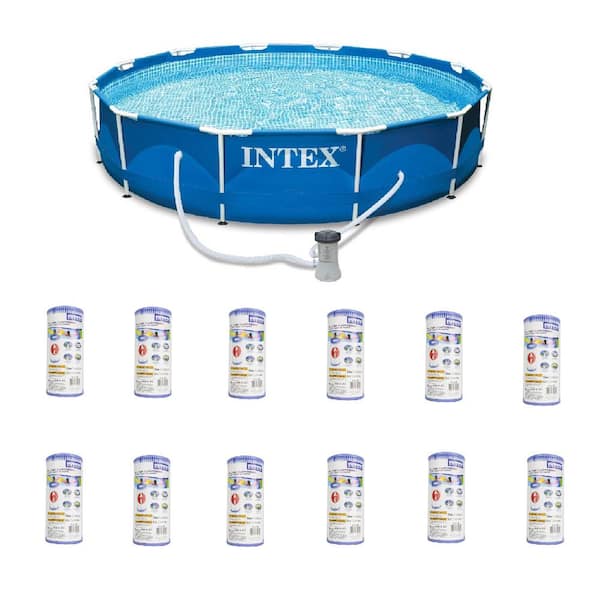 PROPLUS 12 ft. Round 30 in. Metal Frame Pool Set
