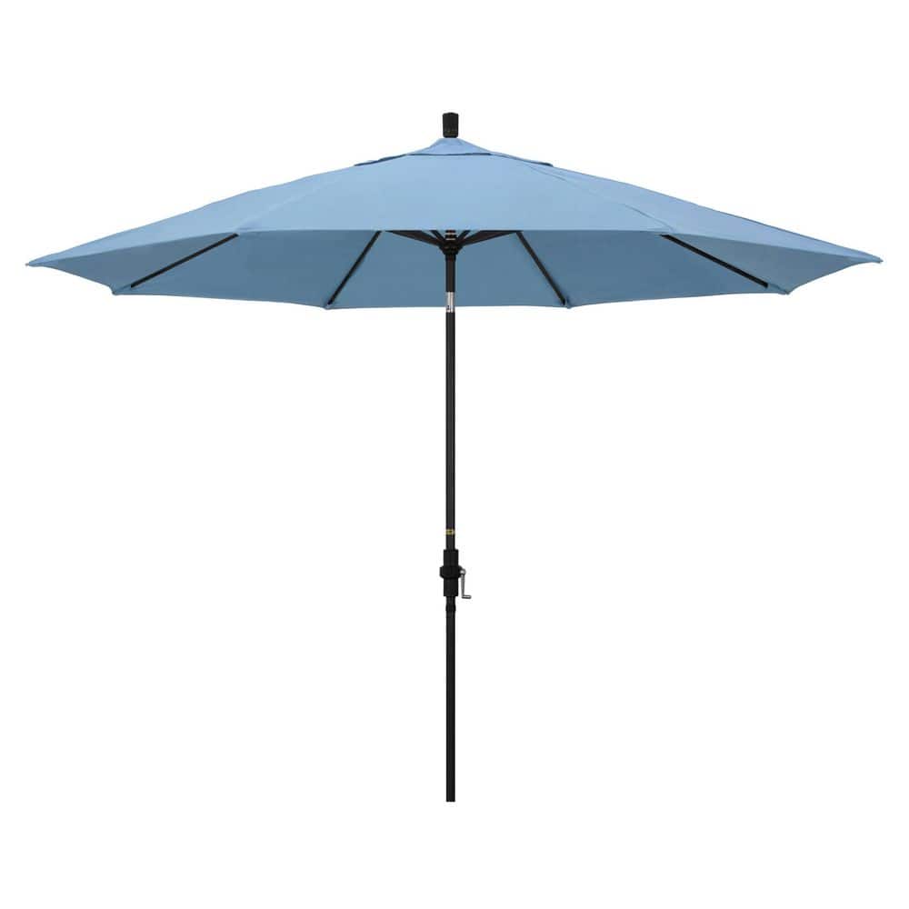 11 ft. Black Aluminum Market Patio Umbrella with Aluminum Ribs Collar Tilt Crank Lift in Air Blue Sunbrella price history on PriceWatchPro
