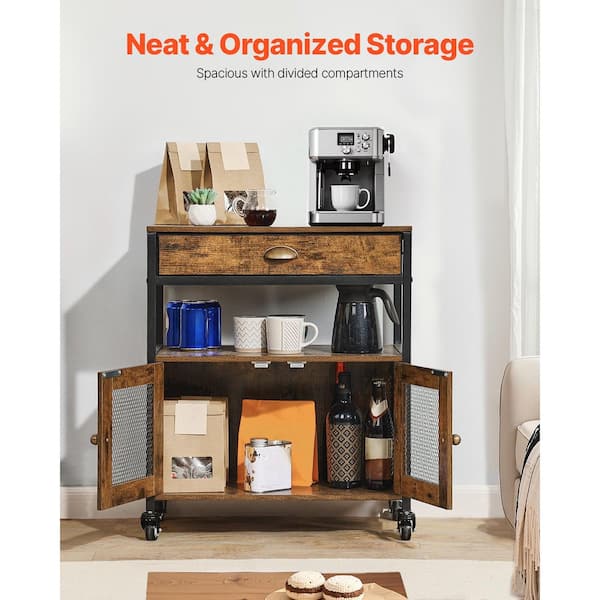 VEVOR Coffee Bar Cabinet, 24 in. Farmhouse Coffee Bar Cabinet w/ Storage, Movable Coffee Bar Table w/ Wheels and Mesh Door TMZSXJTMK24YIYIQJV0