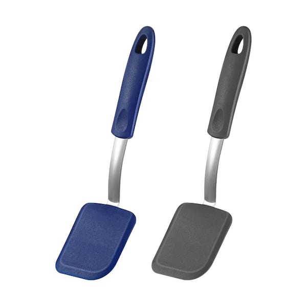 Gray Blue Flexible Mini Silicone Spatula Turner Set for Nonstick Cookware 2 Pack Heat Resistant No Scratch Flipper