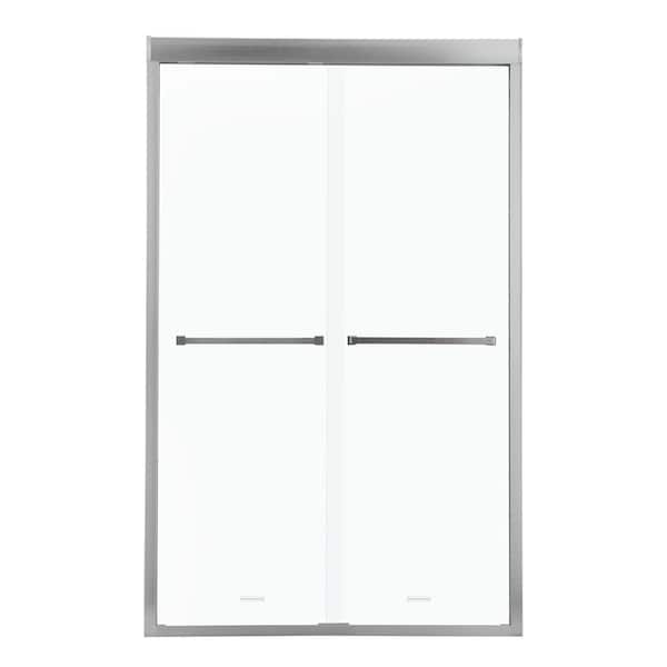 Maincraft 48 in. W x 76 in. H Double Sliding Semi-Frameless Shower Alcove Shower Door in Brushed Nickel Finish with Clear Glass