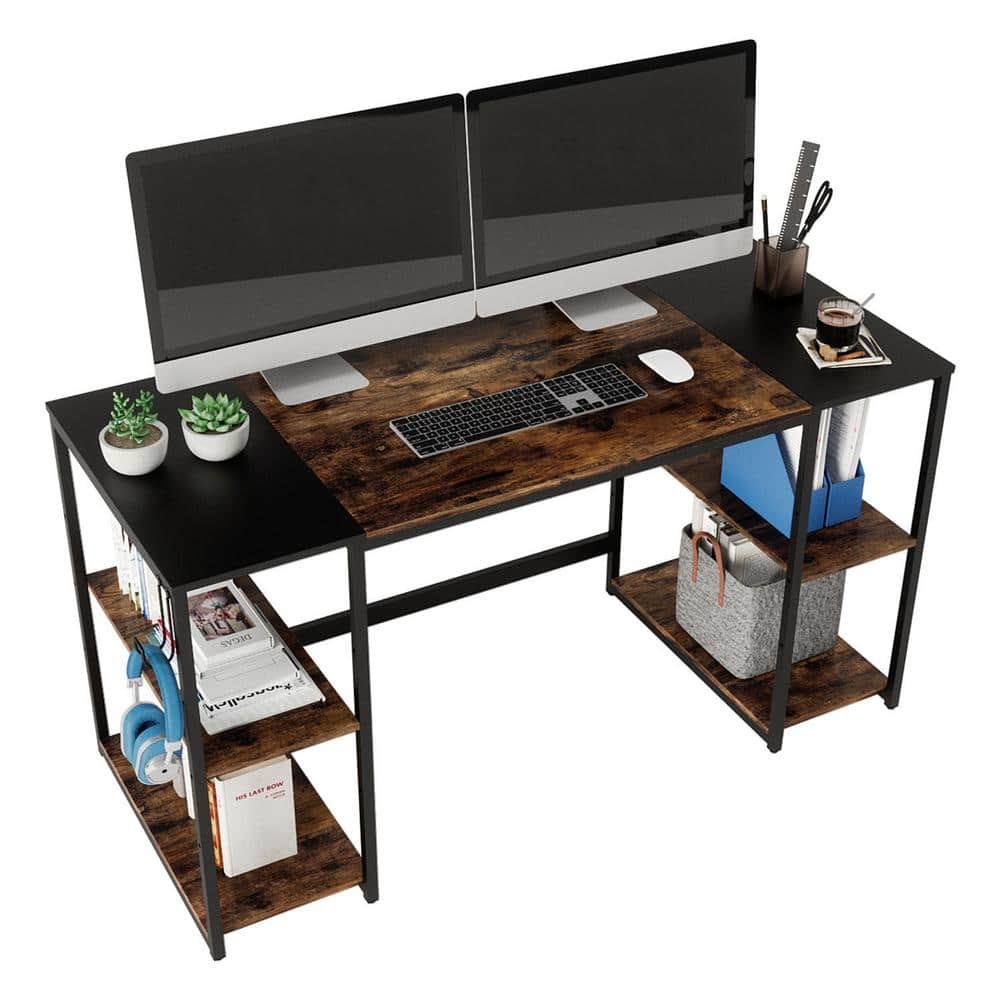 Bestier 55 In. Rectangular Rustic Brown Computer Desk With 4 Storage ...