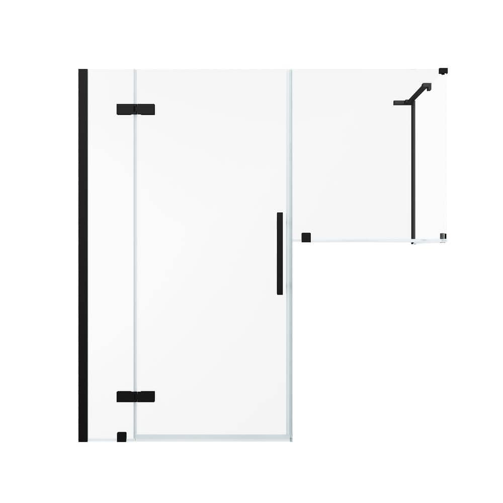 Black Tempered Glass Frameless Corner Shower Kit, 72" x 72"
