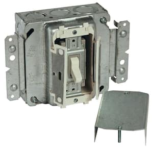 ROUGH-IN READY 4 in. W White 1-Gang Prewired Toggle Switch Assembly Box with USM Brackets, Box Stabilizer, Mud Ring,1-pk