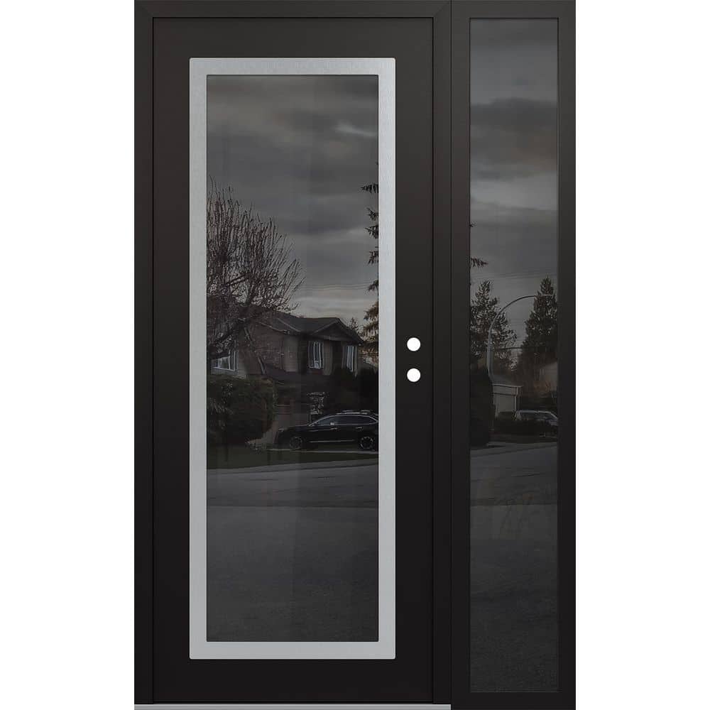 C1 50 in. x 80 in. Silver P Left-Hand/Inswing Mirrored Glass Black/Black Sidelite Steel Prehung Front Door price history on PriceWatchPro