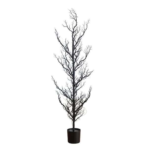 4ft. Pre-Lit Artificial Halloween Black Spooky Twig Tree with 160 Orange and Purple Copper Wire String LED Lights
