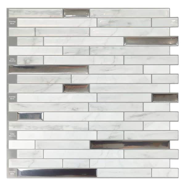 Silver Vinyl Peel and Stick Tile Backsplash 12 in. x 12 in. Stick on Tiles Backsplash (10-Pack 10 sq. ft. / Case)