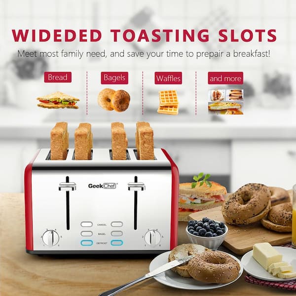 4 Slice Best Rated Prime Retro Bagel Red Toaster with 6 Bread Shade  Settings EC-TR-4223 - The Home Depot