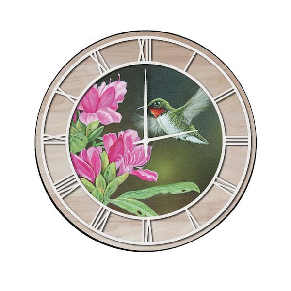Unbranded "Opening Day Hummingbird" Woodgrain Accent and White Numbers Imaged Wall Clock