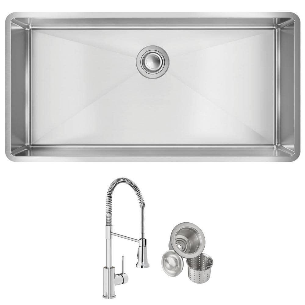 Elkay Crosstown 18-Gauge Stainless Steel 36.5 in. Single Bowl Undermount Kitchen Sink with Faucet and Drain, Polished Satin -  ECTRU35179TFCC