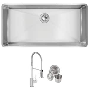 Crosstown 18-Gauge Stainless Steel 36.5 in. Single Bowl Undermount Kitchen Sink with Faucet and Drain