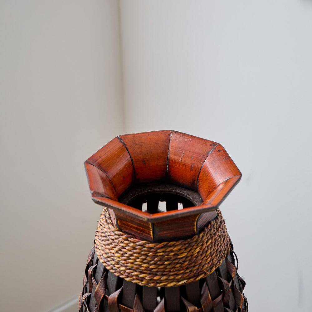 Tall Black Bamboo Floor Vase with Wicker Woven Design, 39 Inches High