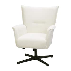 YANELY Modern White Height-Adjustable Swivel Accent Leisure Chair with Stain Resistant Wingback and Metal Cross Legs