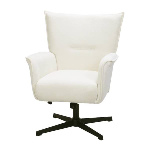 Homy Casa YANELY Modern White Height-Adjustable Swivel Accent Leisure Chair with Stain Resistant Wingback and Metal Cross Legs