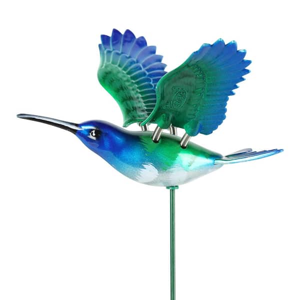 Exhart WindyWing Blue Green Hummingbird 1.28 ft. Multi-Color Plastic Plant Stake